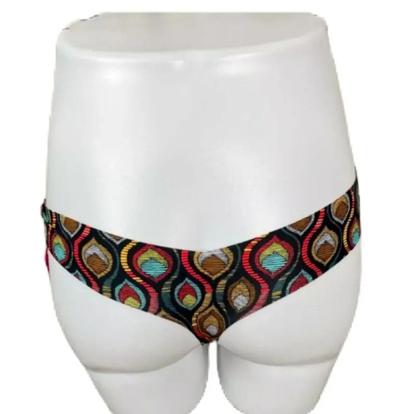 Commando M/L Tribal Peacock Multi-Color Print Laser Cut Edges Thong Panties - Picture 5 of 6